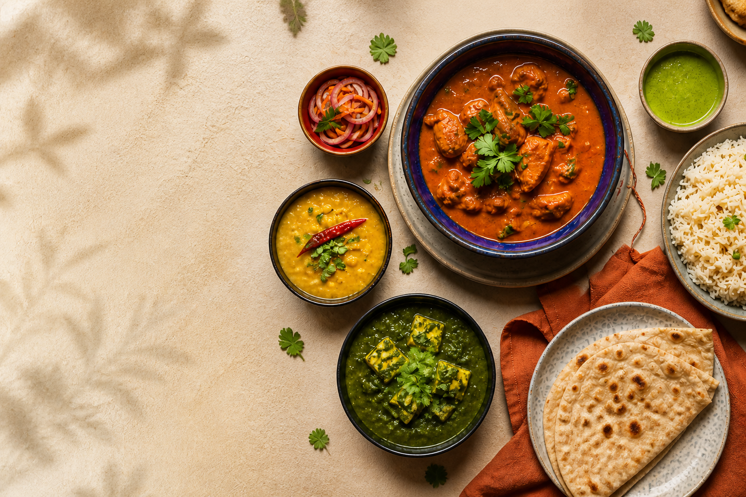 A spread of fresh home-cooked Indian meals
